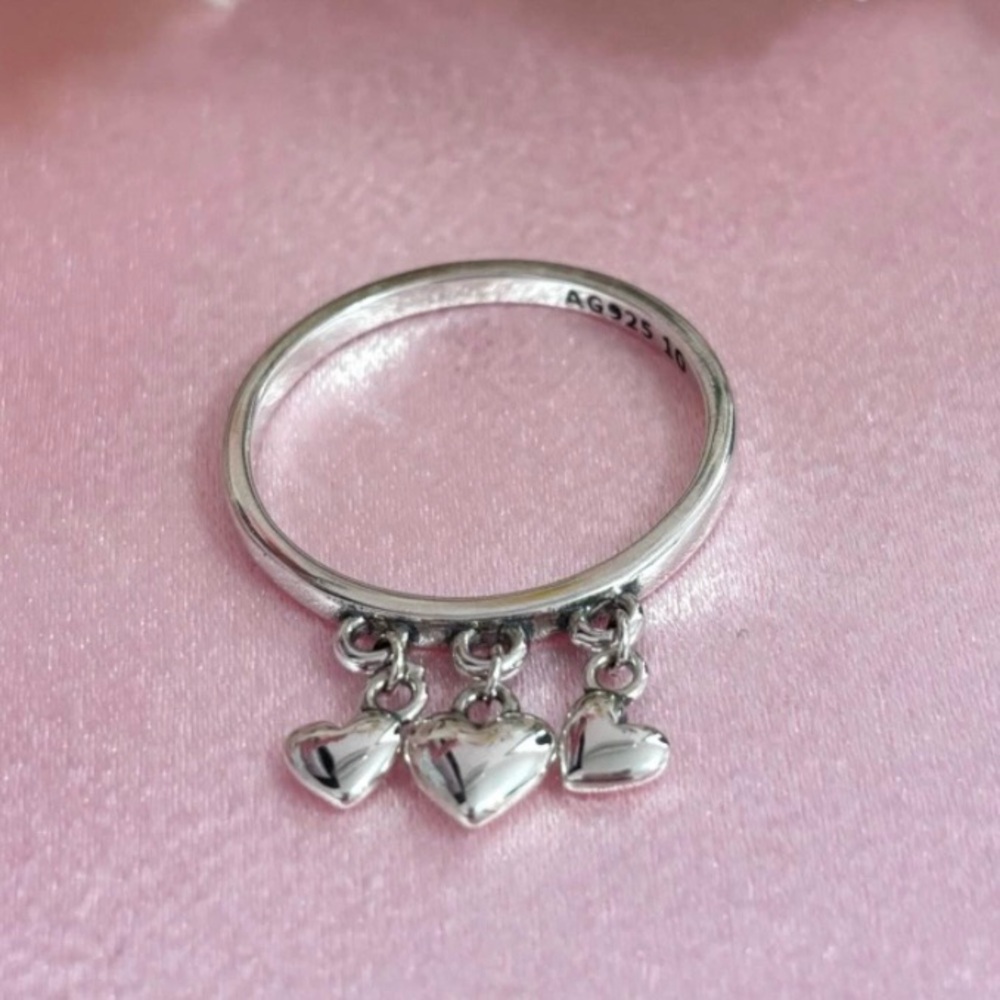 Dangling Hearts Sterling Silver Charm Ring for Women